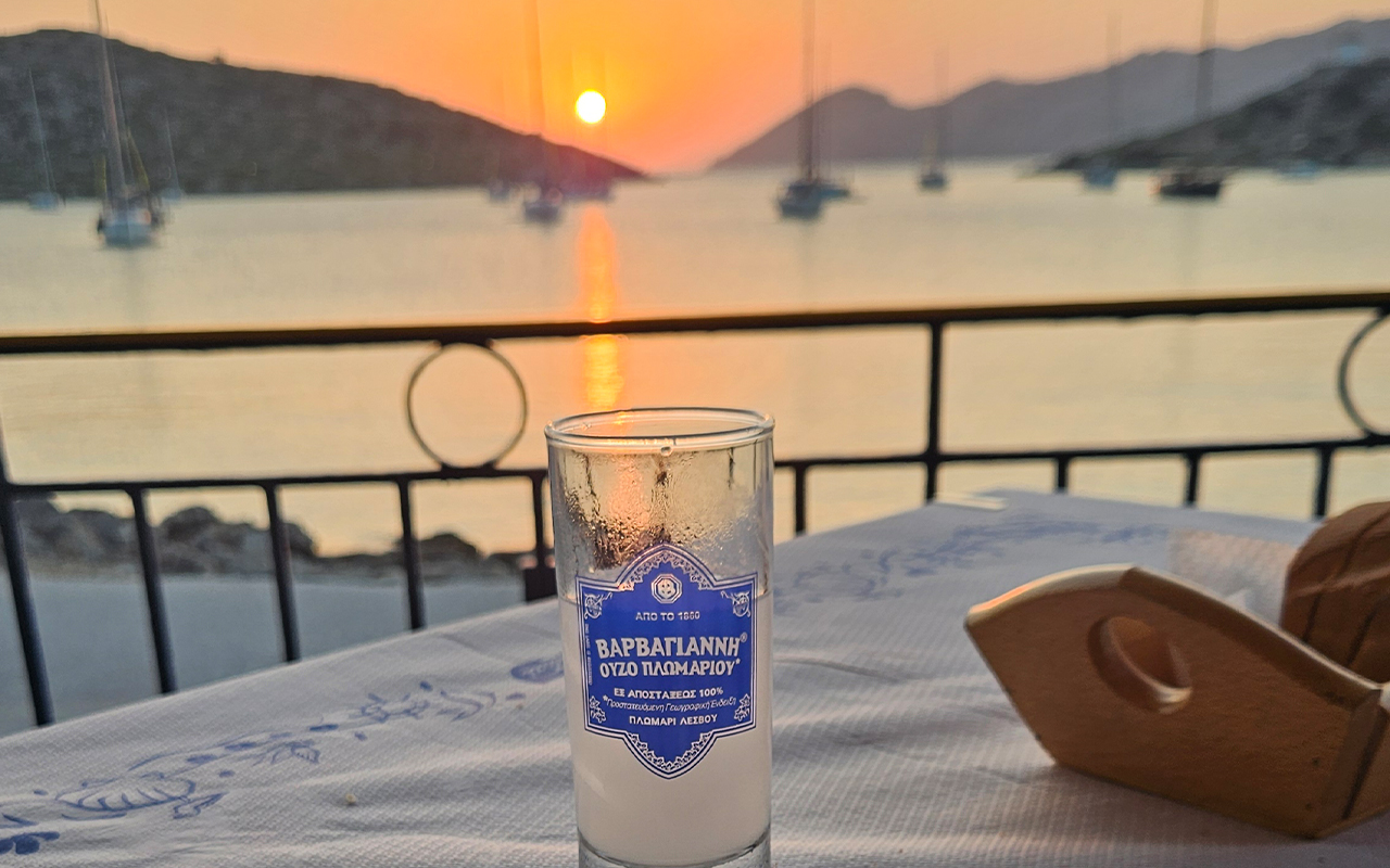 Beautiful sunset from a taverna in Panormitis - Symi